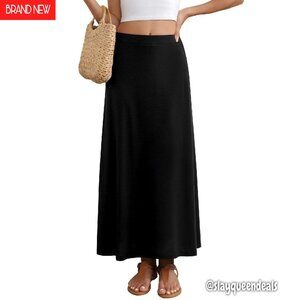 Maxi Skirt High Waisted Flowy A-line Casual Long Skirt Soft Stretch